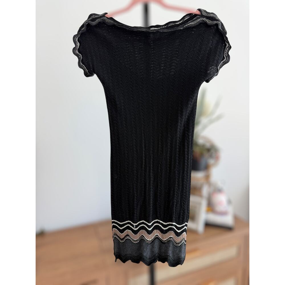 M Missoni Short Sleeve Boat Neck Knit Lined Mini Dress Black‎ Women's Size 40